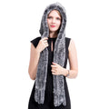 MWFur Lady's Winter Hat Head Warmer Fur Hat Scarf Fashion Knit Rex Rabbit Fur Hat with Scarf Fur Hooded Scarf