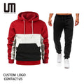Cheap OEM Custom Logo Breathable Men's Sportswear Casual Tracksuit Autumn Hoodie Pants Sweat Suit Patchwork Pattern