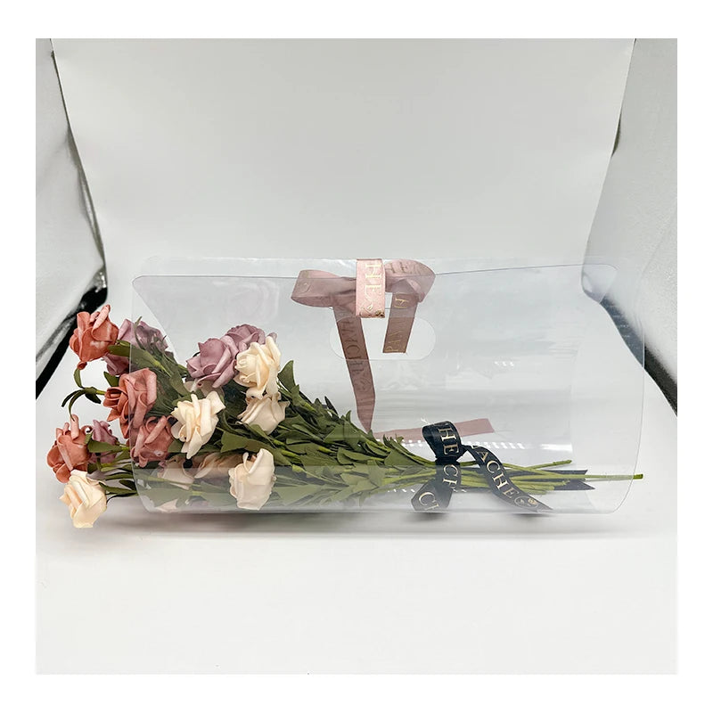 Transparent Portable Flower Bouquet Sleeves Bags for Flower Carrying in Plastic PET PVC Paper Bag