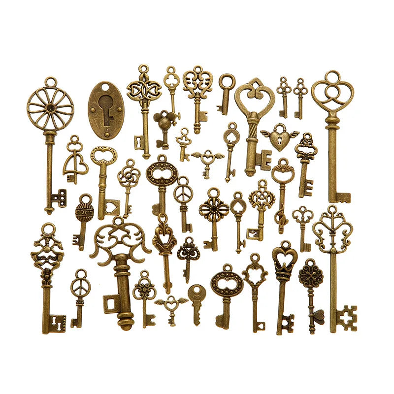 Birthday Party Wedding Favors Key Charms Set 40 Pcs Mixed Skeleton Ancient Keys Antique Bronze Vintage Key Chains Charms