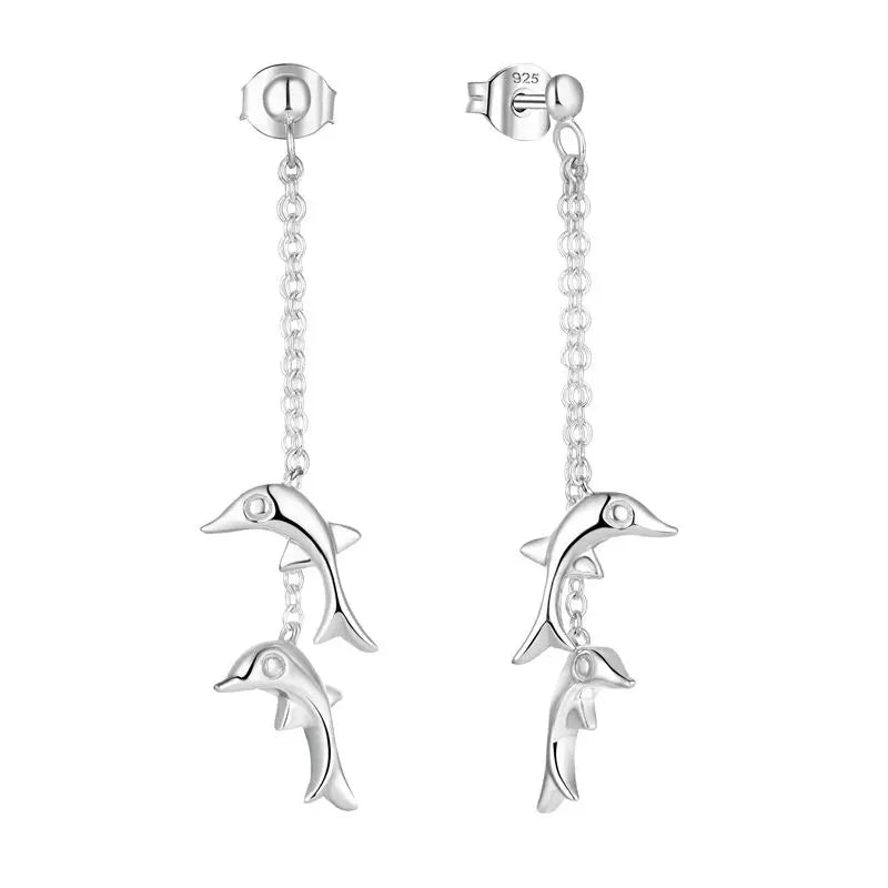 YH JEWELLERY Hot Selling Factory Sale Low Price Pure 100% 925 Sterling Silver Cute Dolphin Drop Earring