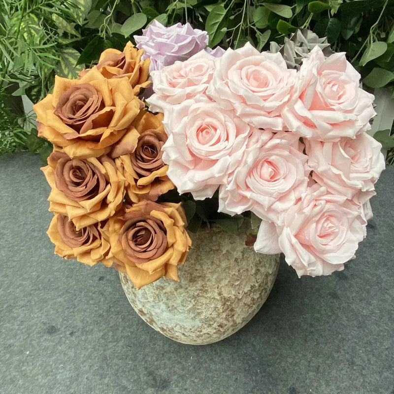 Best Selling Bridal Bouquet 9 Heads Artificial Rose Flower Bunch for Wedding