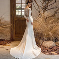 Satin Light Wedding Dress Long Sleeve Slim Fishtail Slim  Temperament Lace French Hepburn Wedding Dress for Women Robe Marriage