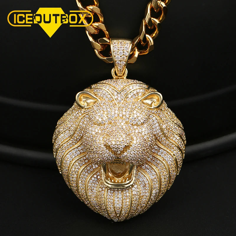 Hot Sale Luxury Gold Plated Brass Iced Out Small Size Lion Head Necklace Hip Hop Jewelry Gold Lion Pendant for Men MegaBDM
