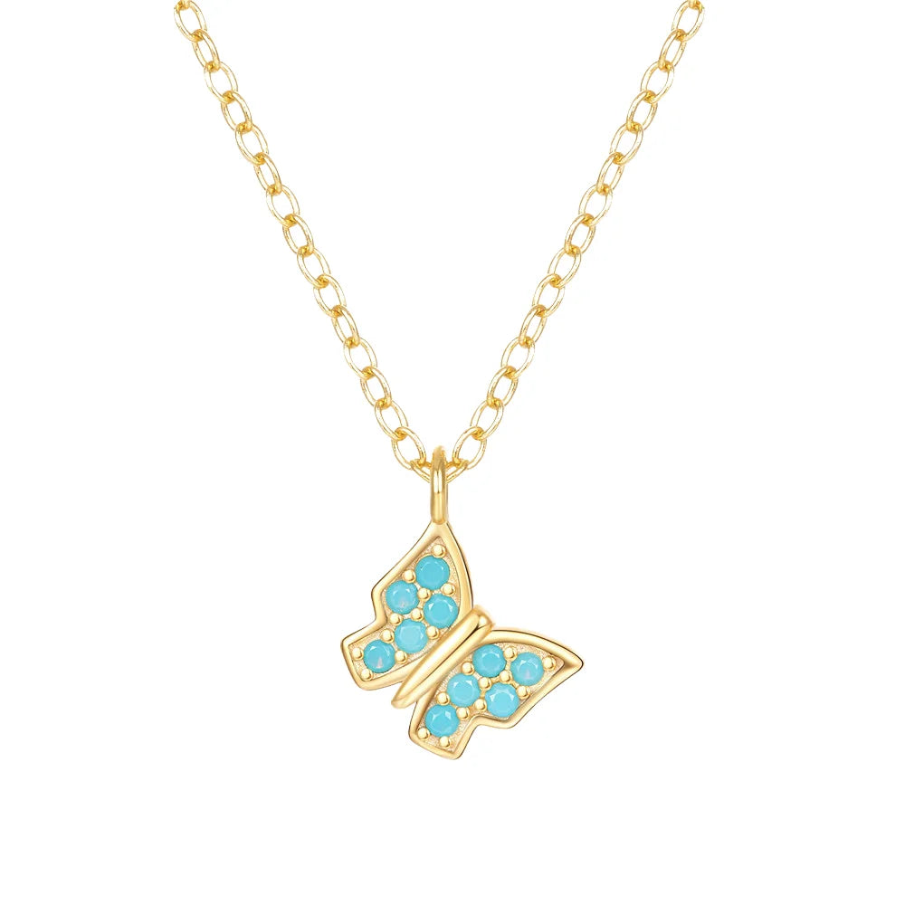 New Trend Style Wholesale Butterfly and Sun Pendant Necklace Jewelry 925 Sterling Silver Turquoise Necklaces for Women
