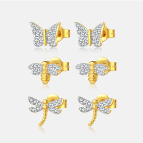 FUAMAY 18K Gold Plated Fashion 925 Small Stud Earrings Women Bee Butterfly Stud Earrings