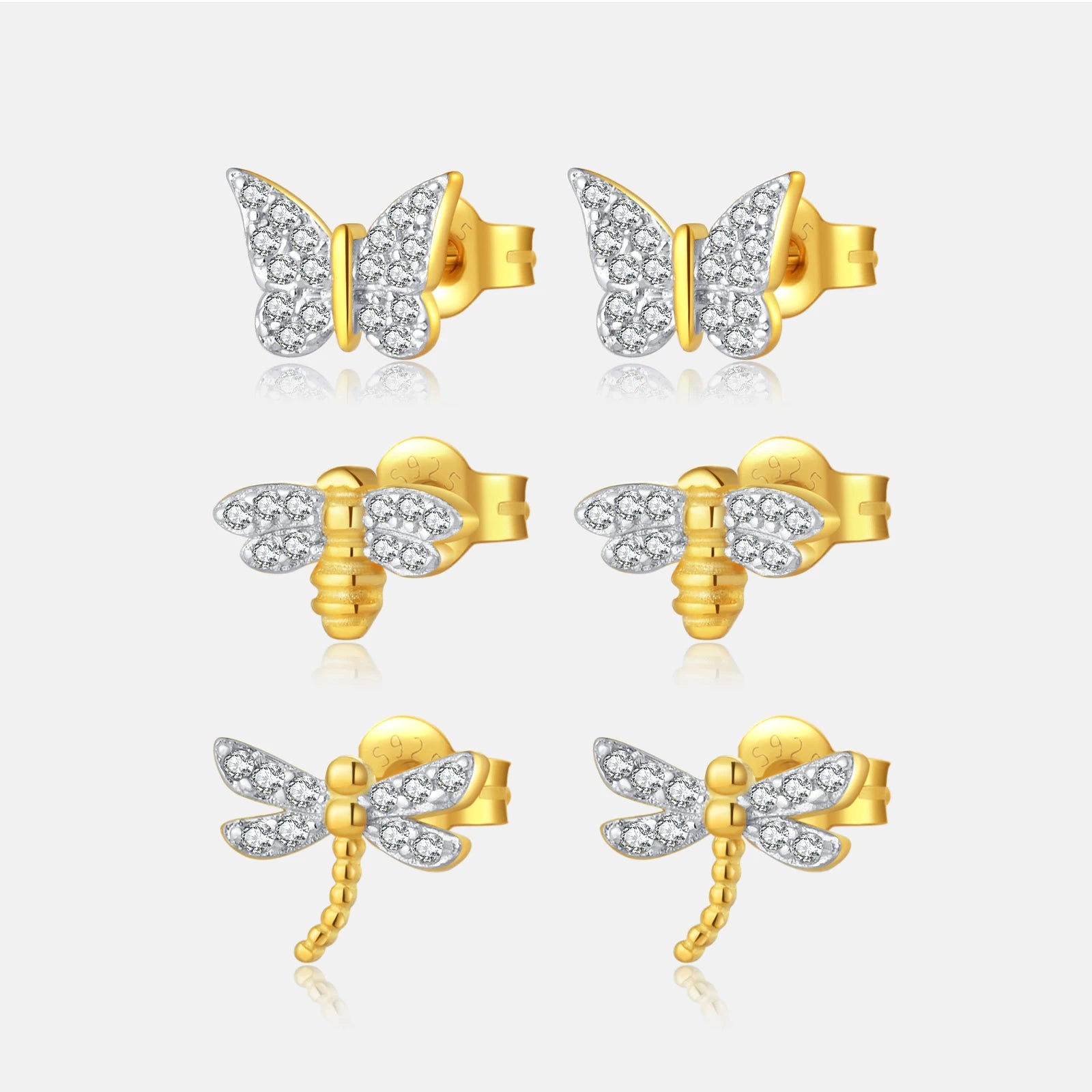FUAMAY 18K Gold Plated Fashion 925 Small Stud Earrings Women Bee Butterfly Stud Earrings