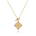 Aimgal Palace Style Vintage Leb Ruby Rose Window Pendant Necklace Hand-Brushed OT Buckle Chain 18K Gold-Plated 925 Silver Fine