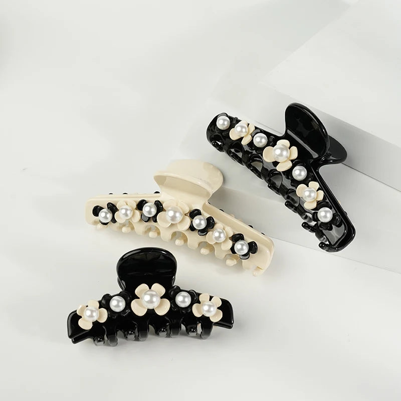 Premium Pearl Clip Flower Hair Claw for Women Thickened Shark Clip Back Hair Accessories Acetate Material