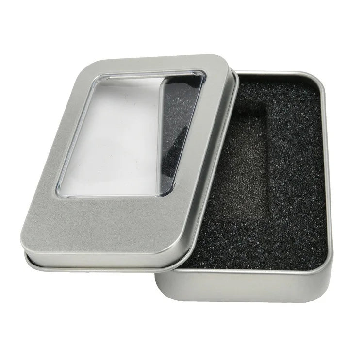 Food Grade Cookie and Tea Packaging Clear Lid Rectangle Tin Box with Window PVC round Metal Tin Can for Glasses and Earrings