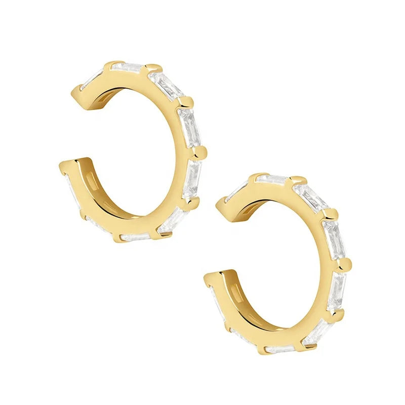 Milskye Wholesale Silver Jewellery 18k Gold Plated Cuboid Zirconia Ear Cuff Earrings for Women