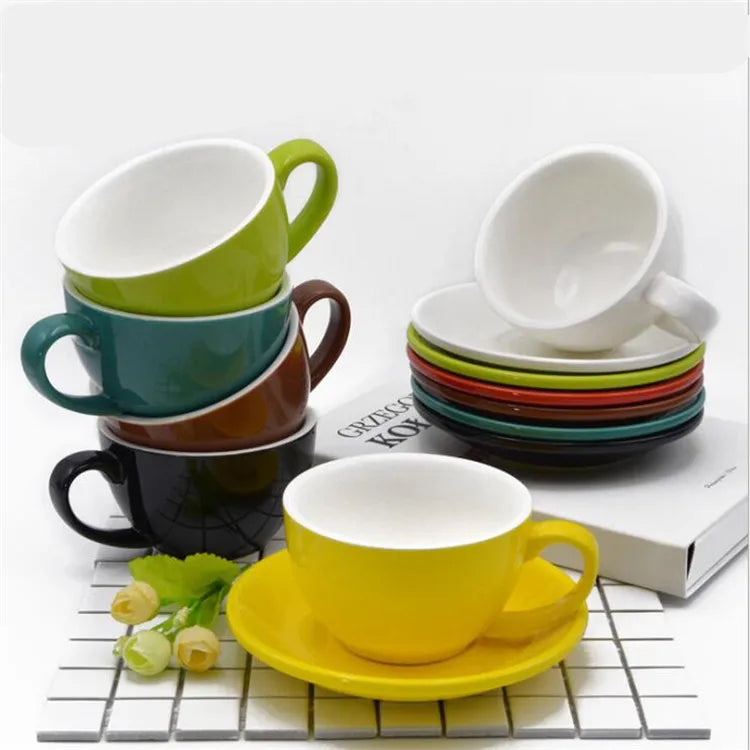 Wholesale Custom Cappuccino Latte European Retro Garland Ceramic Coffee Cumug Bone China Coffee  Tea Sets Porcelain Tea Cup Set