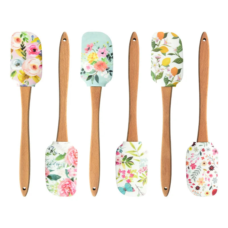 Silicone Cooking Scraper with Wood Handle Cream Cake Spatula Kitchen Baking Tool Dishwasher Safe Creative Design
