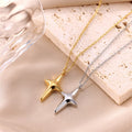 Vintage Female 18K Gold Plated Stainless Steel Cross Star Pendant Necklace Strand Chain for Anniversary Jewelry