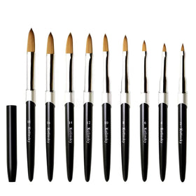 Custom logo USA Quality Professional Durable Black Metal Handle Crimped Pure Kolinsky Flat 3D Pincel Manicure Powder Nail Brush
