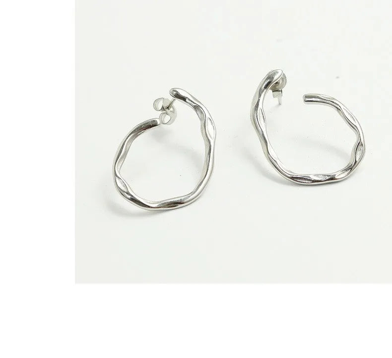 Winter Fashion Women Jewelry Stainless Steel Geometric Circle Stub Earrings MegaBDM