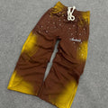 Custom Heavyweight Sweatpants 500 Gsm French Terry Baggy Embroidery Rhinestone Men Stacked Stain Effect Sweatpants  Manufacturer