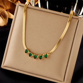 Nabest Stainless Steel Heart Cubic Zirconia Necklace Women Jewelry Waterproof Gold Plated Emerald Snake Chain Clavicle Choker
