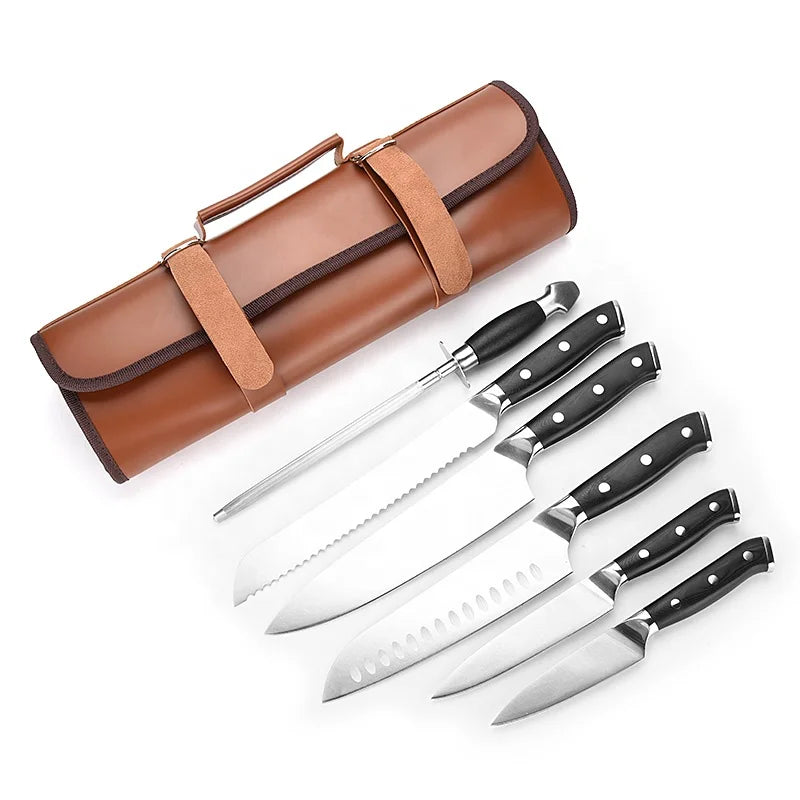 Knife Holder PU Leather Bags for Kitchen Knife 6 Slots Knife Portable Holder