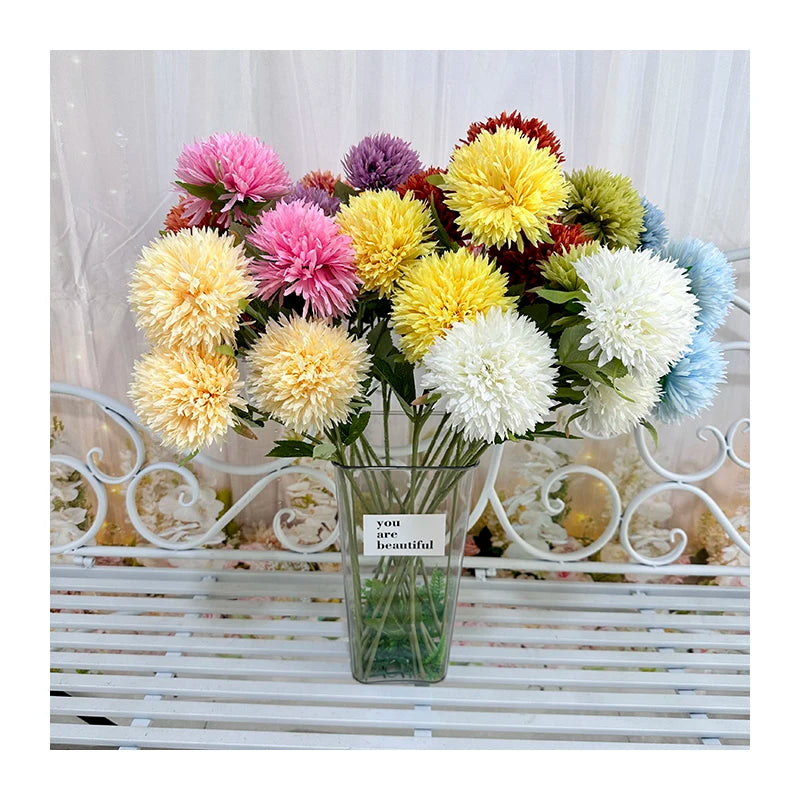 Hot Selling High Quality 3-Head Ball Chrysanthemum Multi-Color Customizable Silk Flower for Wedding Decorations