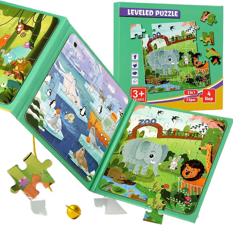 Magnetic Jigsaw Puzzle Book for 14 Years & up Travel Game 3 in 1 Animal Design Paper Material Gift Box MegaBDM