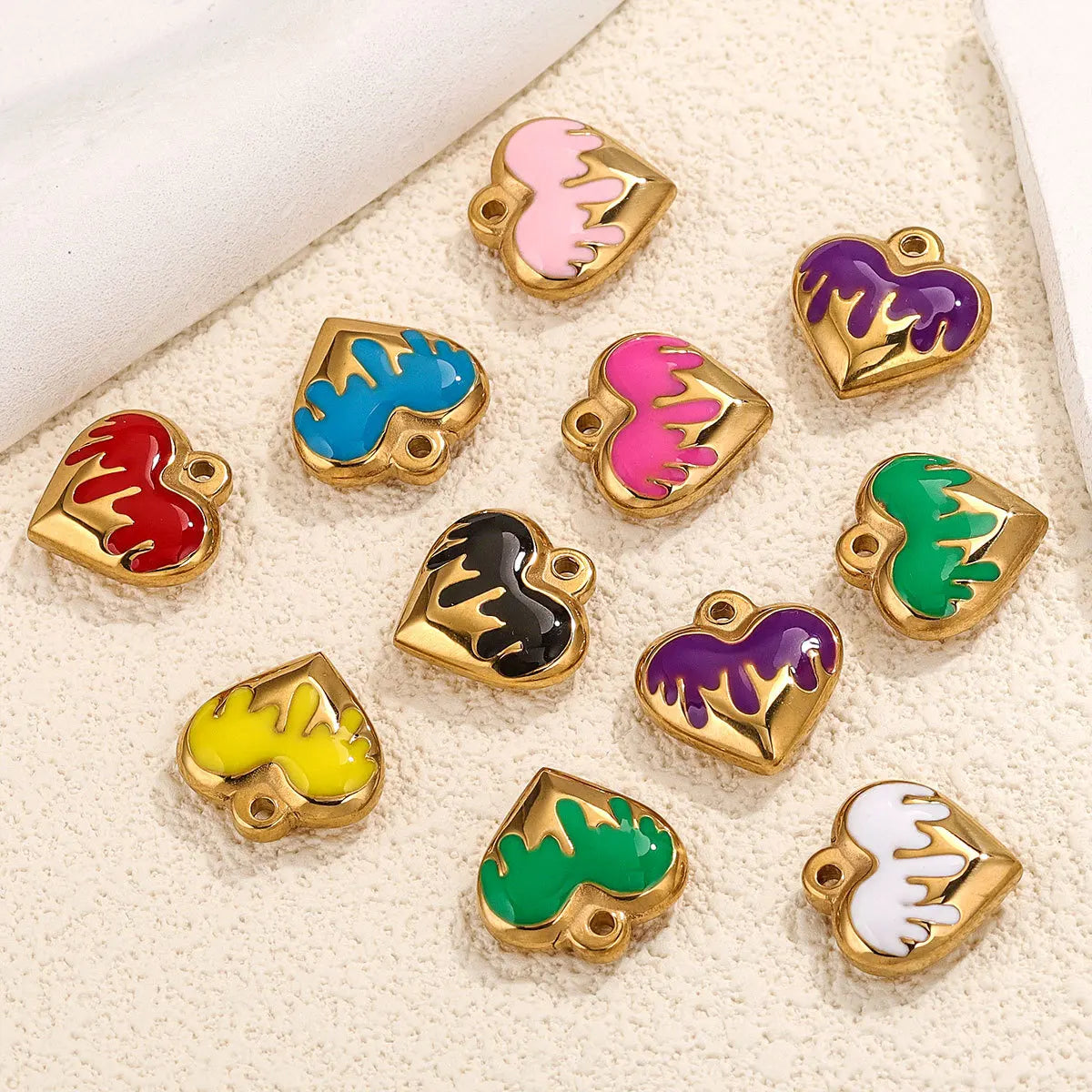 Trendy Design Enamel Colorful Heart Pendant Necklace 18K Gold Plated Stainless Steel Charm for Jewelry Making