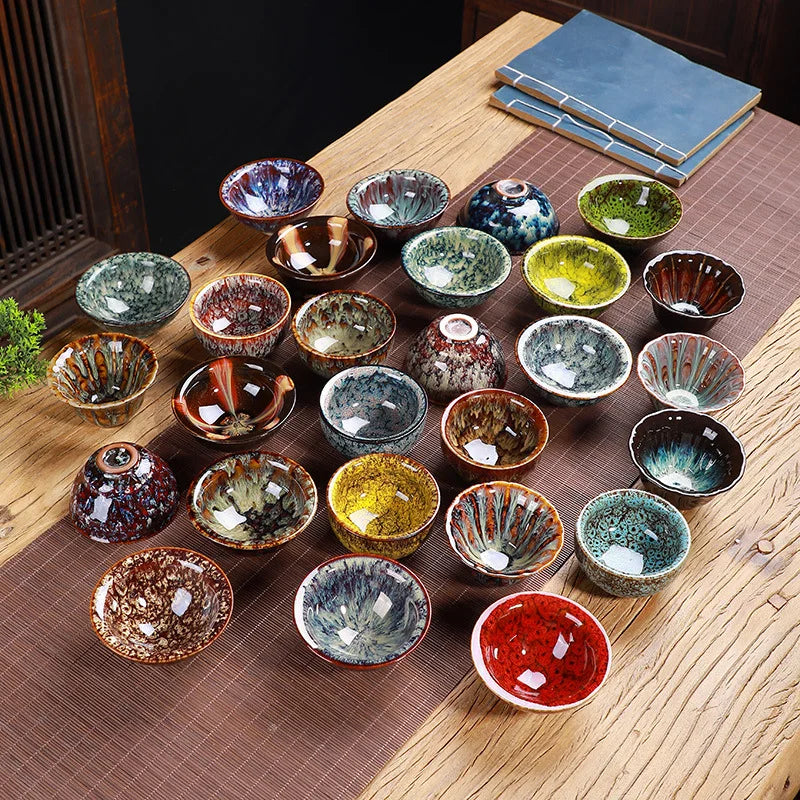 Kiln Change China Ceramic Tea Cup Temmoku Glaze Porcelain Kung Fu Cups Set Pottery Wholesale