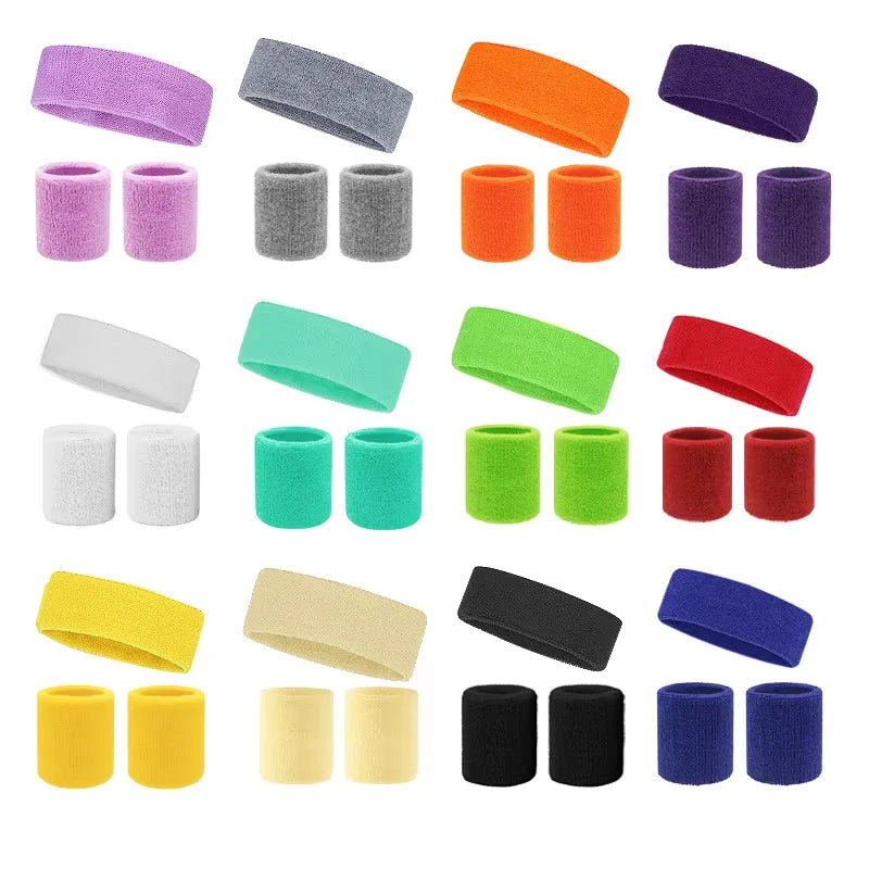 Sweat Absorbing Terry Towel Sports Headband Wristband Set Basketball Training Essentials Custom Logo Breathable Non-Slip