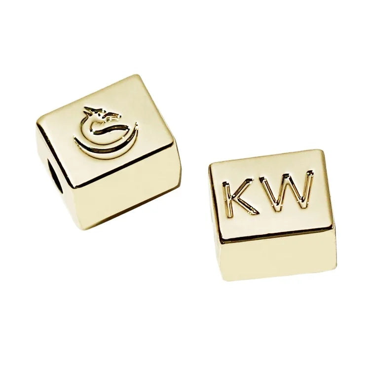 Customizable Silver Cube Spacer Beads Handmade Gold Logo Zinc Alloy Pendant Bracelet Accessory with Engraved Logo Beads Maker