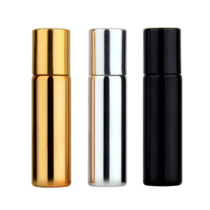 Empty Electroplated Shinning Gold Silver Black Roller Ball Cosmetic Packaging 5ml Empty Perfume Glass Roller Bottle