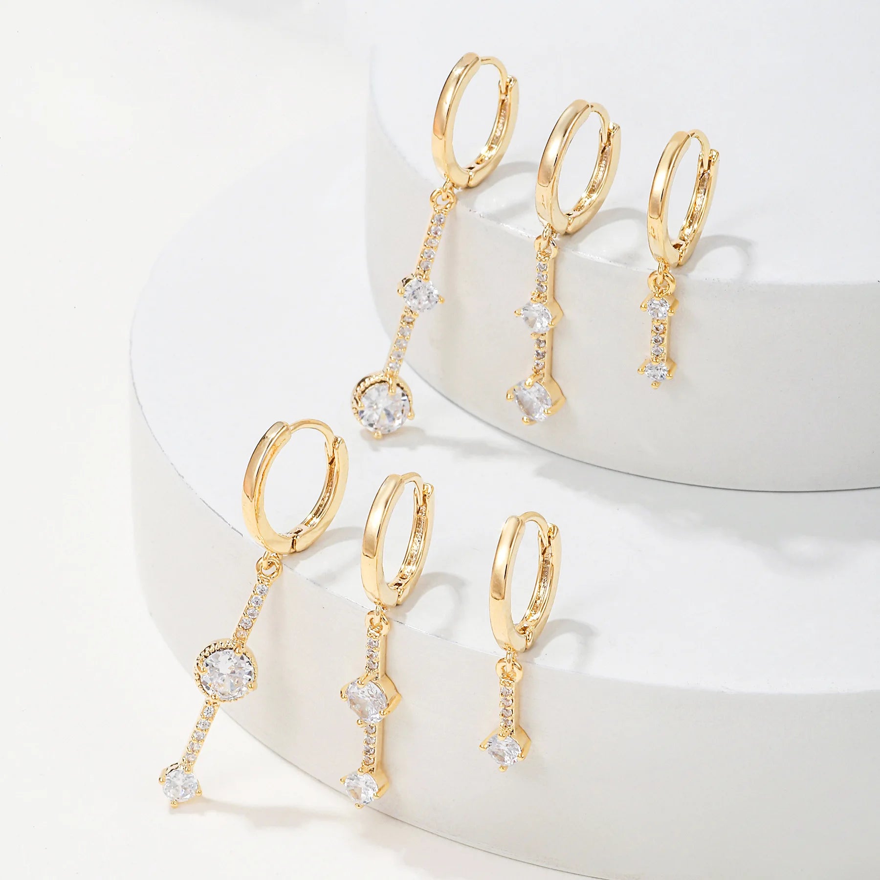 6Pcs Hot Selling New Design Geometric Tassel Earrings Set 18K Gold Plated Brass Fashion Jewelry Round Zircon Earrings for Women