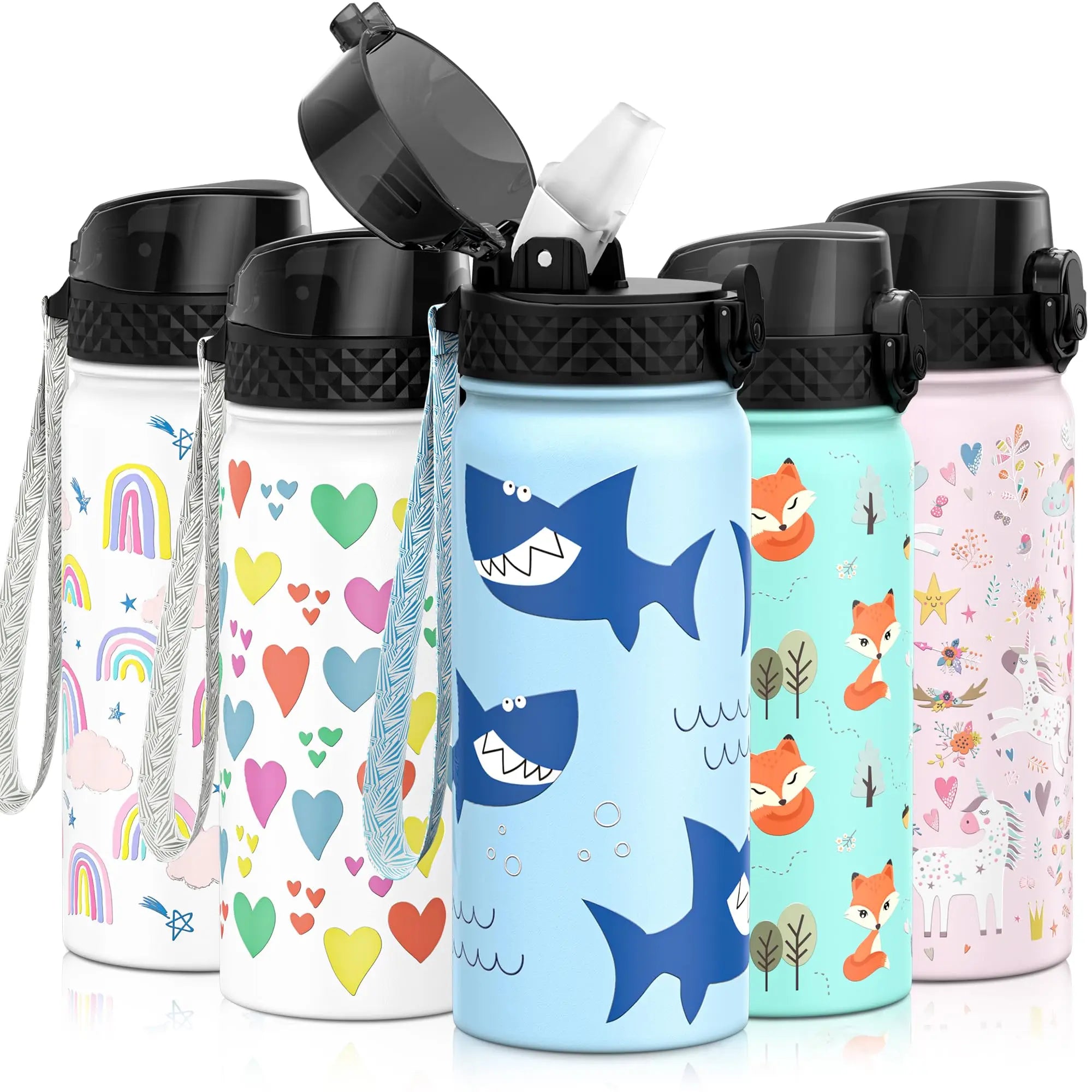 Haers 18oz BPA-FREE Leak Proof Double Wall Kids Thermos Stainless Steel Water Bottle with Straw for School Boys Girls