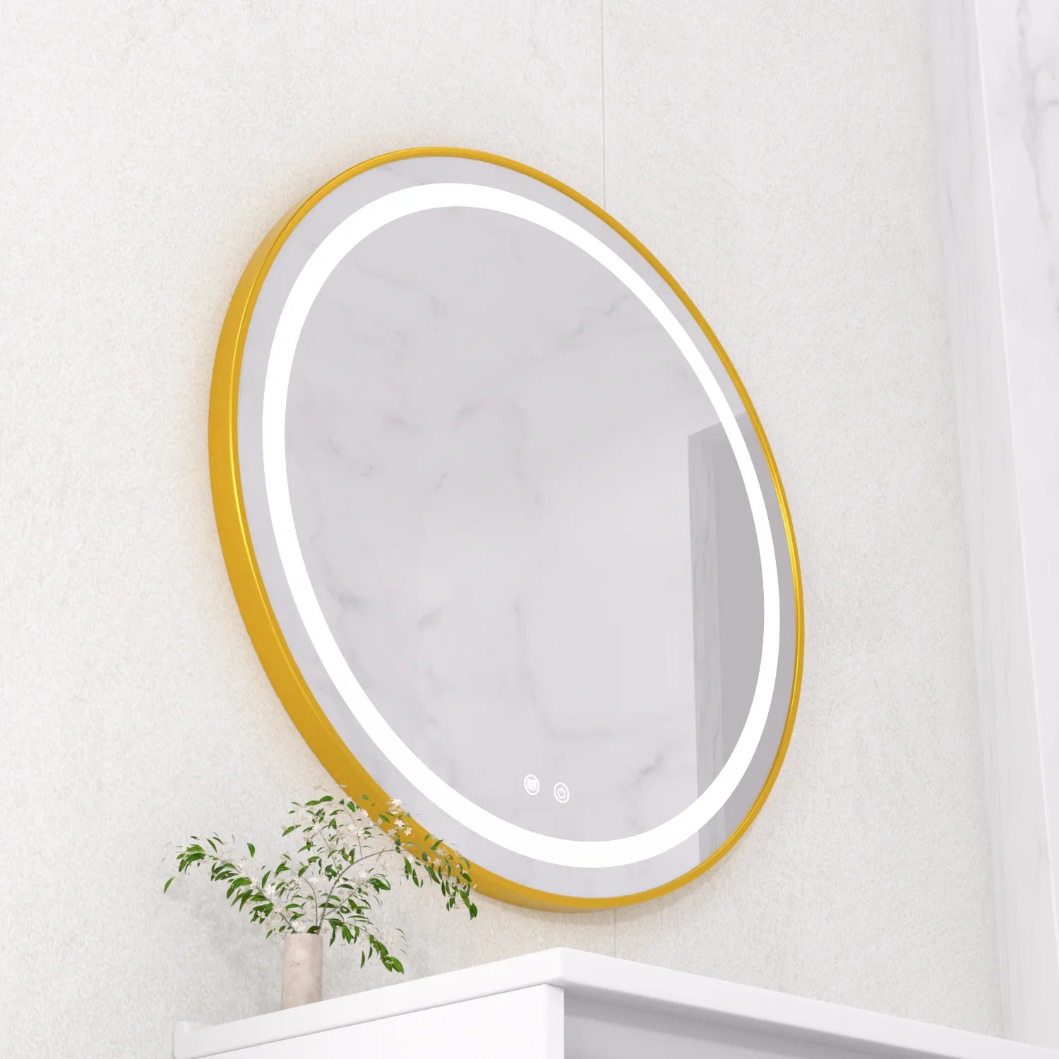 Decoration Gold Framed Led Bathroom Mirror Custom Anti Fog Round Smart Led Light Smart Mirror
