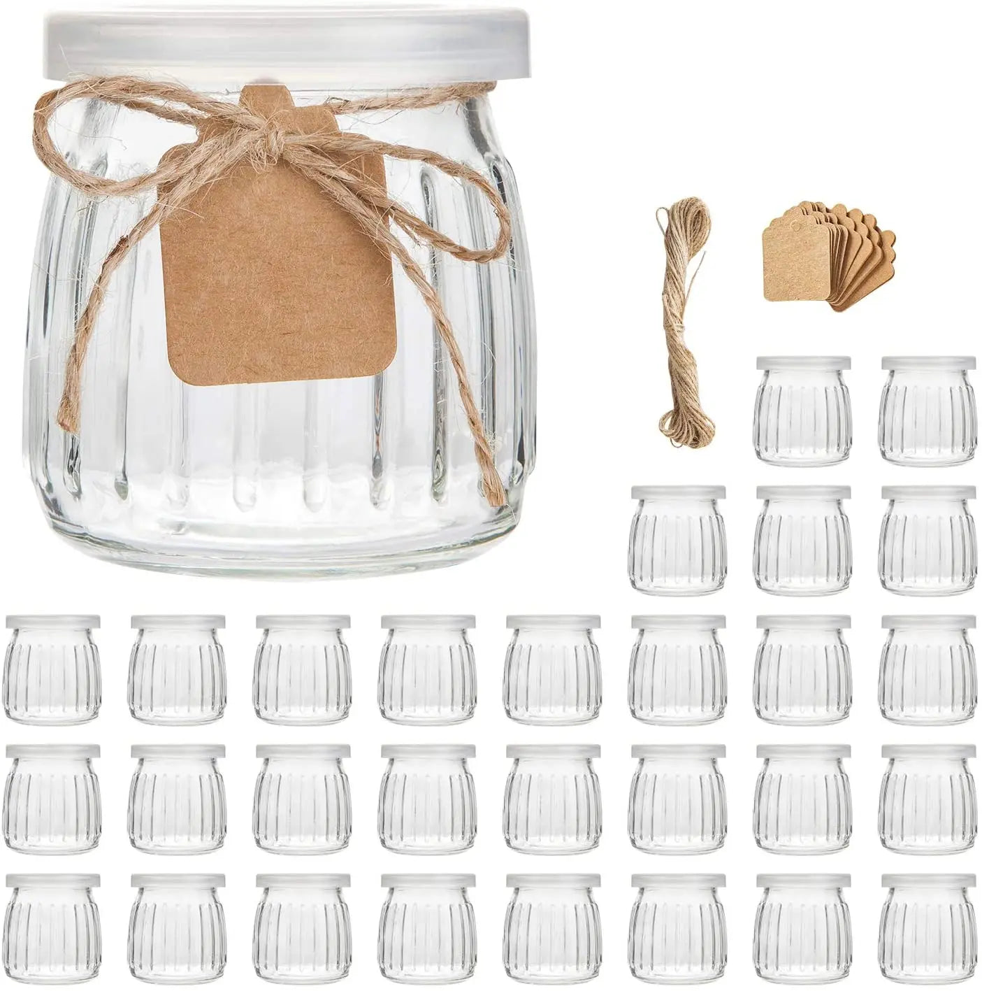 7 oz Clear Glass Yogurt and Pudding Jars with PE Plastic Lids Transparent Storage Container for Making and Food Storage