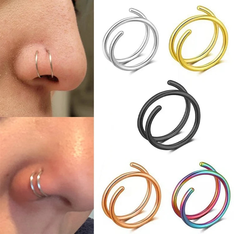 14k Gold Filled Double Hoop Nose Ring for Single Piercing 20 Gauge Small Thin 8mm Spiral Nose Jewelry Earring for Women Men