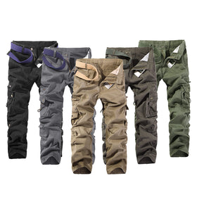 Plus Size Sporty Straight Mid Waist Breathable Windproof Cotton Multiple Pocket Outdoor Jogging Cargo Pants for Men