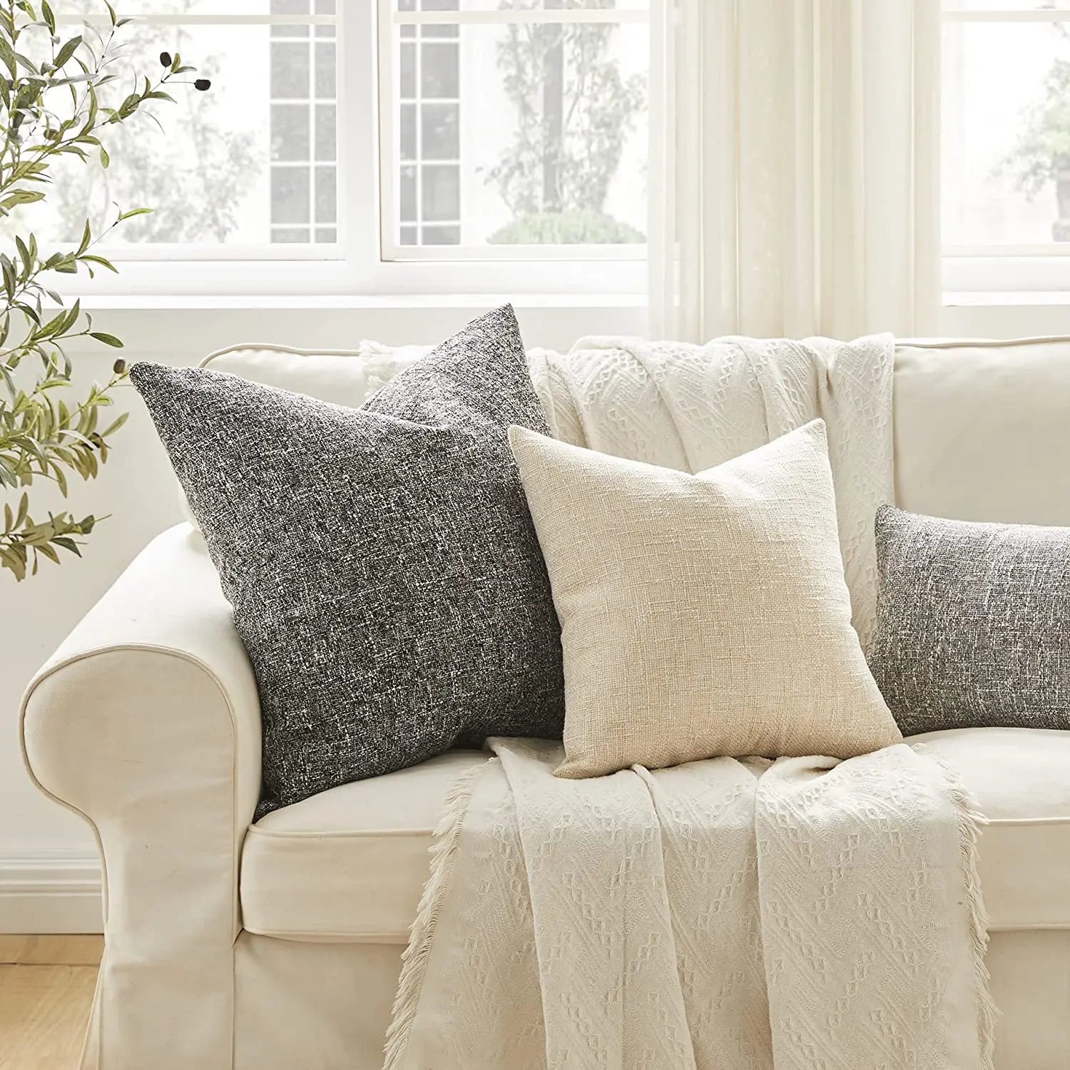 Farmhouse Rustic Woven Solid Color 100% Polyester Decorative Pillow Case Cushion Cover for Hotel Hospital Home Use