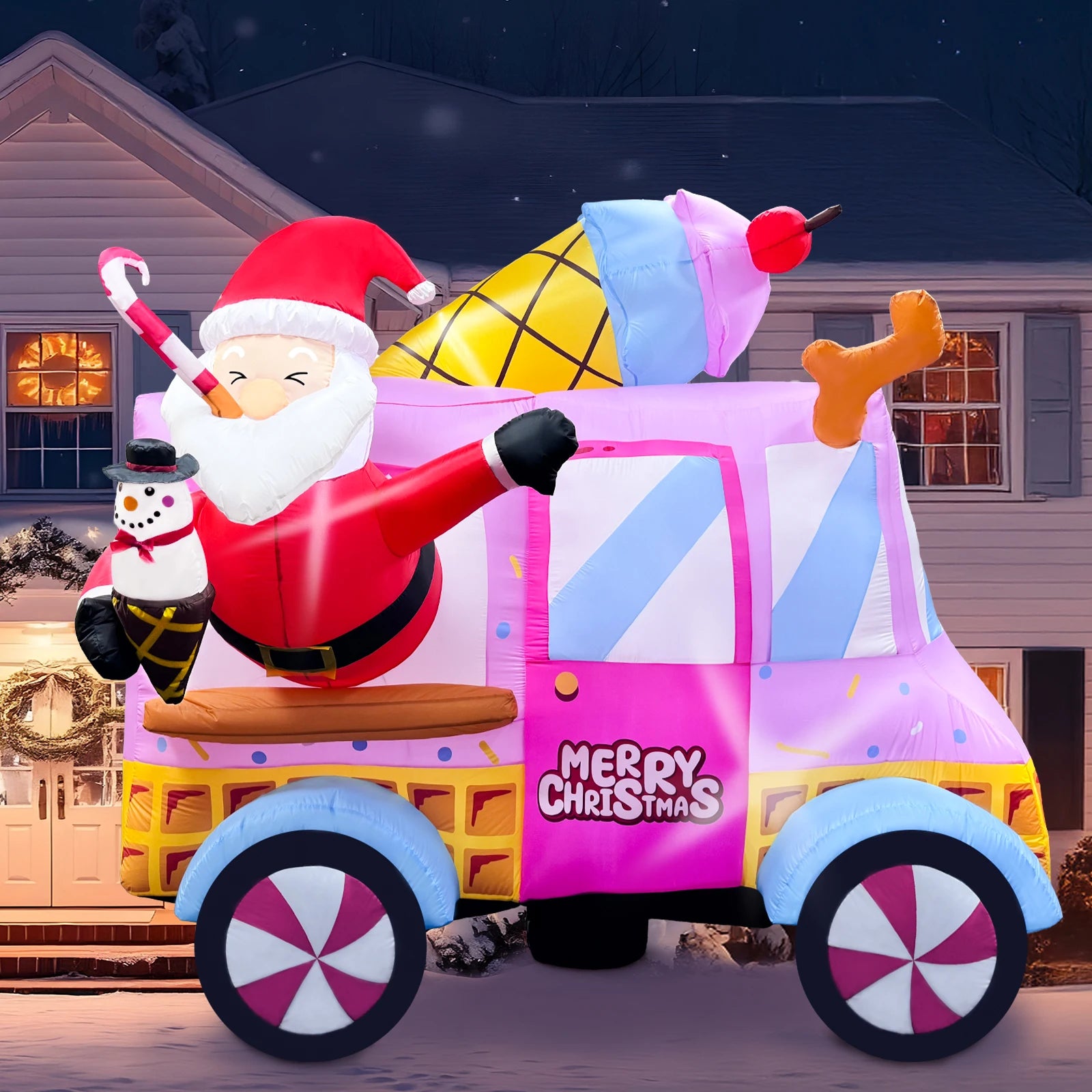OurWarm Custom Christmas Inflatable Ice Cream Shop Car Outdoor Yard Decoration Party Decoration