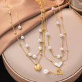 2024 New Double Layer 18k Gold Plated 316l Stainless Steel Pearl Heart Pendant Necklace Jewelry Tarnish Free Necklace Women