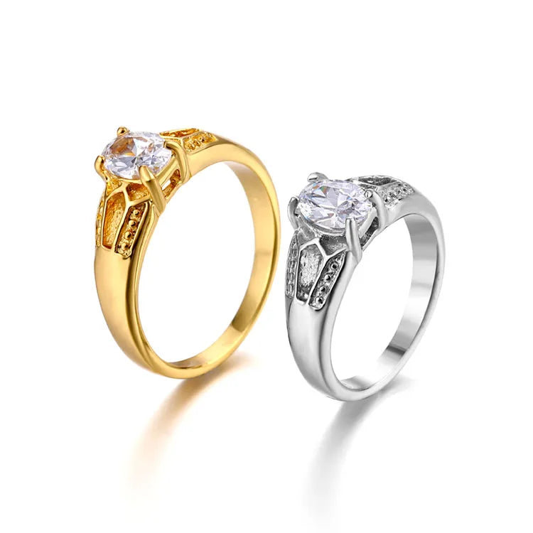 Fashion Stainless Steel Ring Gold Plated Silver Jewelry Crystal  Diamond Wedding Women Engagement Ring