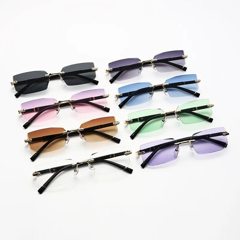 2024 Fashionable Latest Women Luxury Rectangle Sun Glasses Street Beat Rimless Square Sunglasses