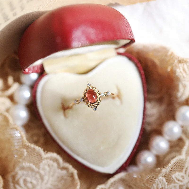 Vintage Mystery Elegant Pure 925 Sterling Silver Red Gemstone Oval Zircon Finger Rings for Women Girls Jewelry