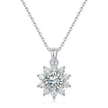 S925 Sterling Silver Round Brilliant Cut Moissanite Pendant Necklace Sunflower Halo Setting Romantic Bridal Wedding Jewelry