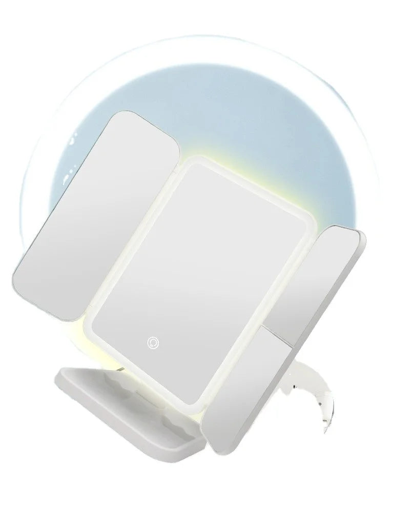 Hot Folding Three-sided Led Portable Makeup Mirror Charging Rolling Makeup Mirror Makeup Desk with Lighted Rechargeable Mirror