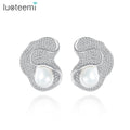 LUOTEEMI Super Luxury Tiny Cubic Zirconia Big Synthetic Pearl Unique Irregular Stud Earrings for Women