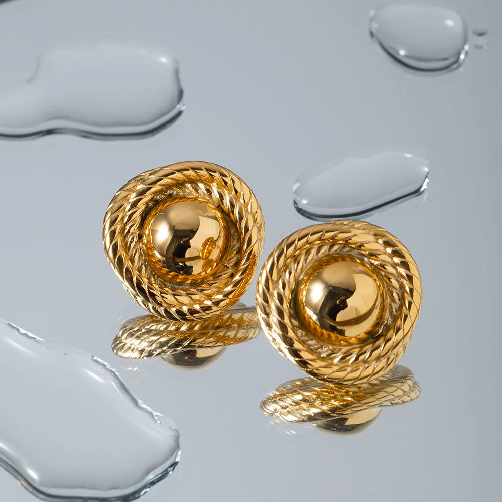 Fashion Jewelry Wholesale Stainless Steel Geometric Round Stud Earring 18K PVD Gold Plated Vintage Stud Earrings for Women