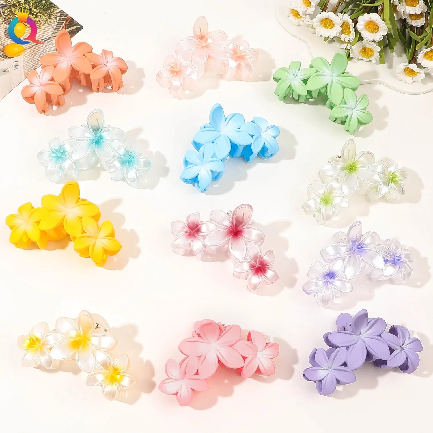 QIYUE Spring and Summer Gradient Color Flower Hair Clip Temperament Shark Clip Large Hair Clip Yiwu Hot Sale