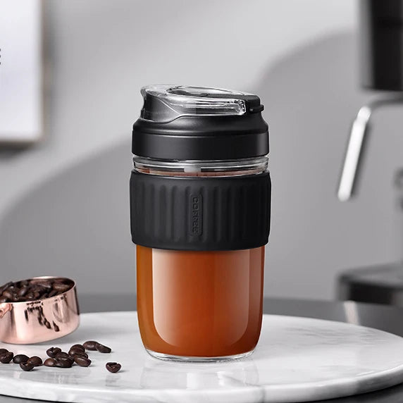 16oz Stainless Steel Borosilicate Glass Shell Double Wall Vacuum Flask Lid Straw Fashion Tea Infuser Eco-Friendly Water Bottle
