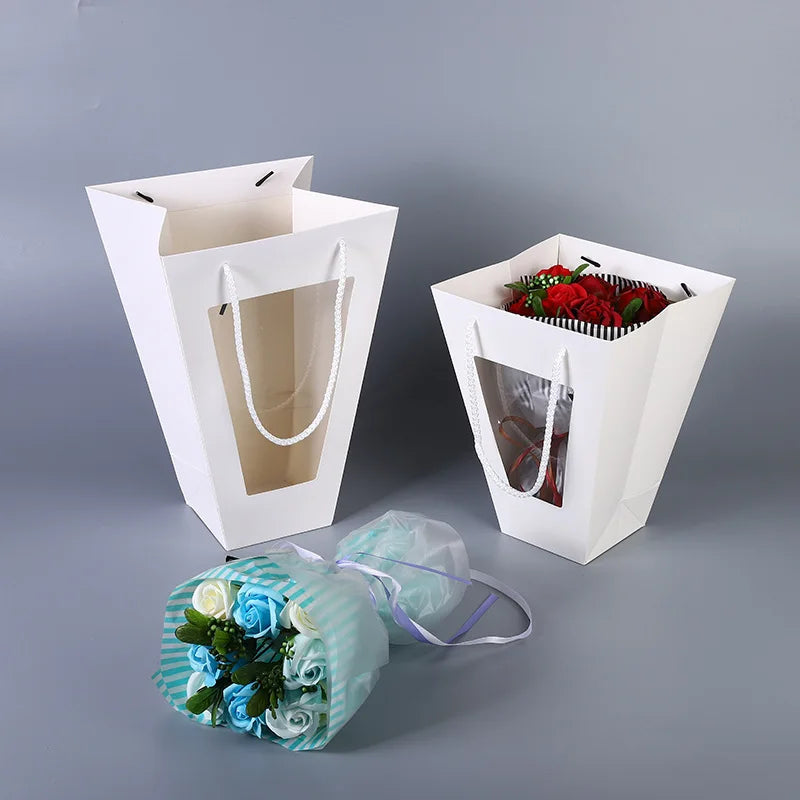 Wholesale Package Bag Kraft Paper Flower Package Trapezoidal Paper Bag Window Opening Gift Package