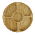Round Custom Cheap Candy Bamboo  Dinner Wood Wooden  5 Compartment Fruit Plates